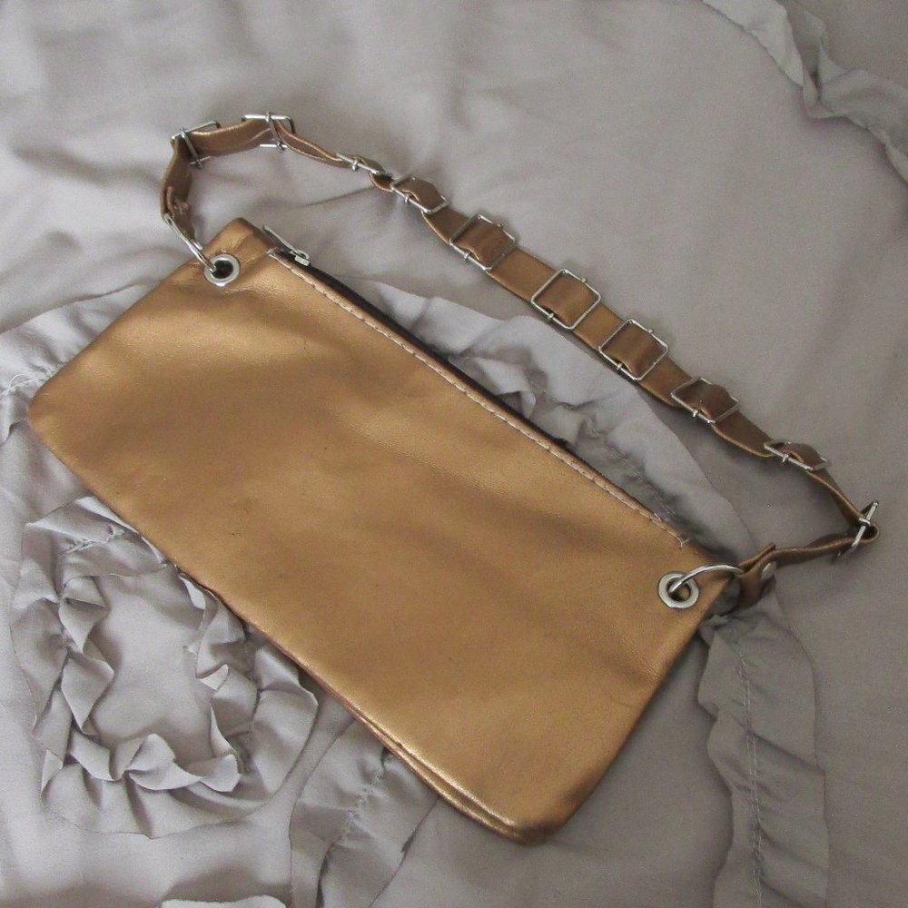 bronze leather wristlet purse